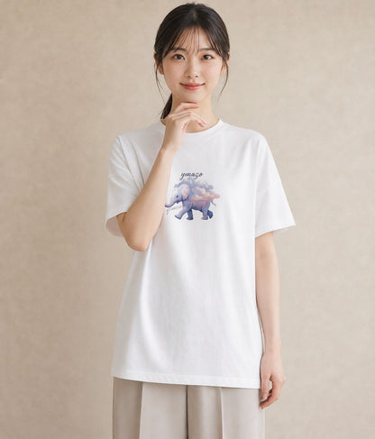 グラフィックTシャツ レディース ぞう 動物 アニマル イラスト ポップ 春服 ミセス 白T YMAZO