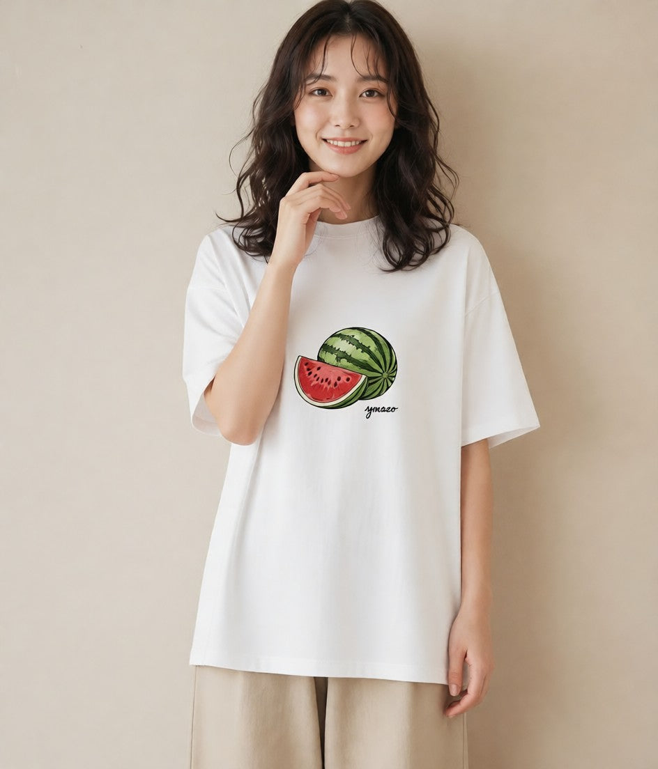 デザインTシャツ レディース すいか 食べ物 フード イラスト 可愛い 週末コーデ 敬老の日 白T YMAZO