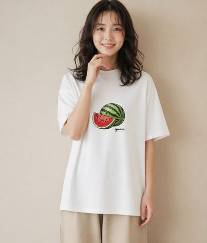 デザインTシャツ レディース すいか 食べ物 フード イラスト 可愛い 週末コーデ 敬老の日 白T YMAZO