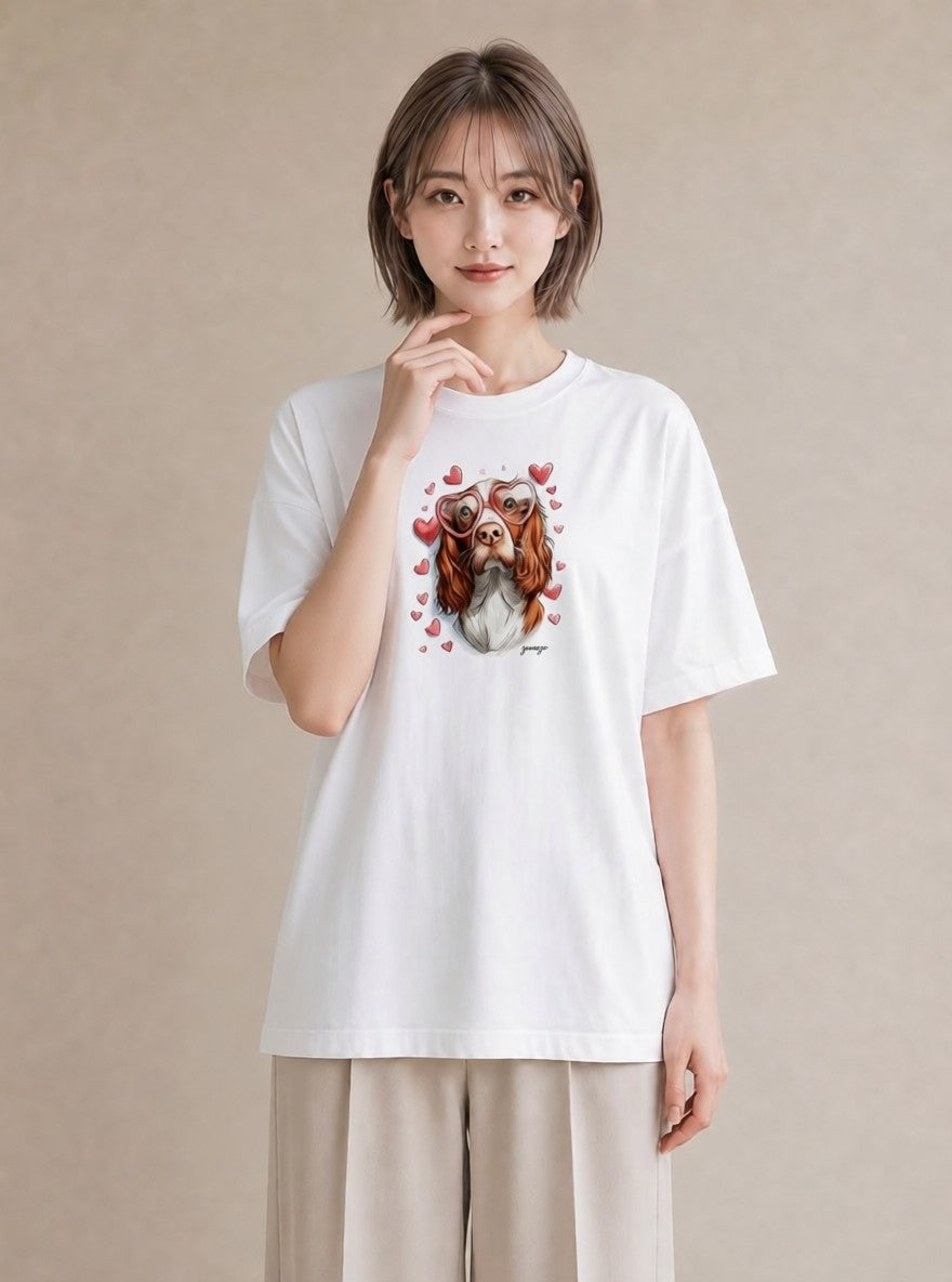 デザインTシャツ レディース キャバリア 犬 いぬ イラスト きれいめカジュアル 散歩 お出かけ 白T YMAZO
