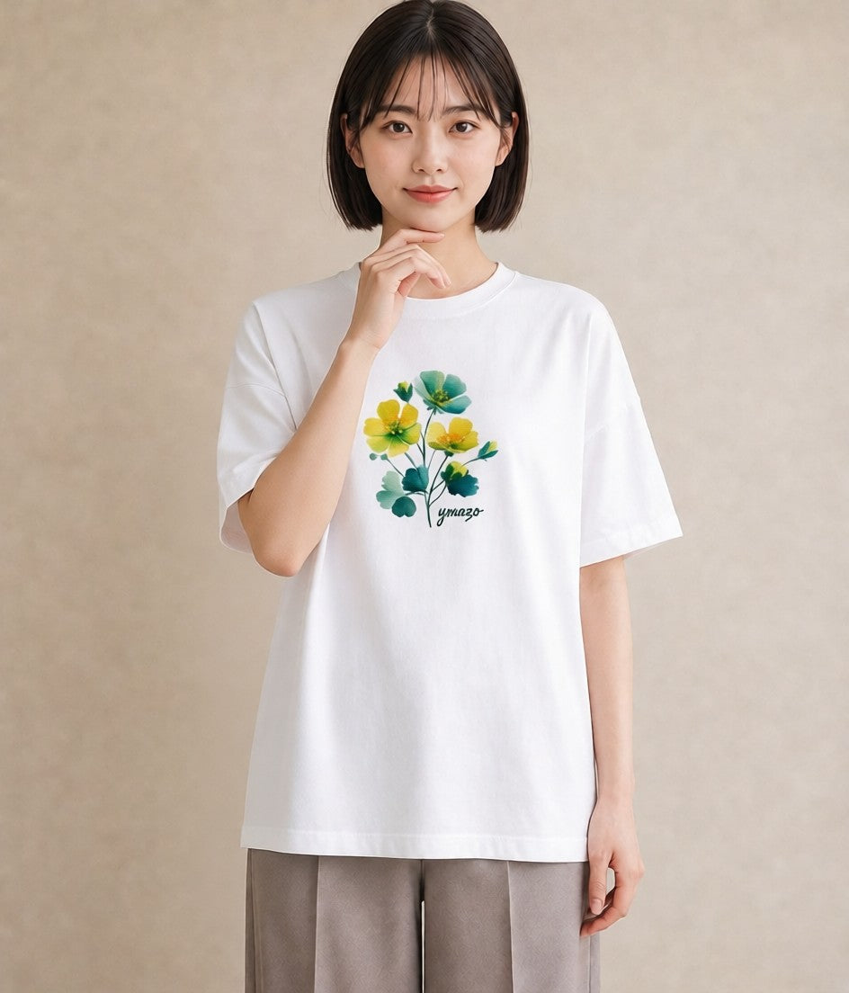 プリントTシャツ レディース パンジー 花 花柄 イラスト 上品 春コーデ 姉妹 白T YMAZO
