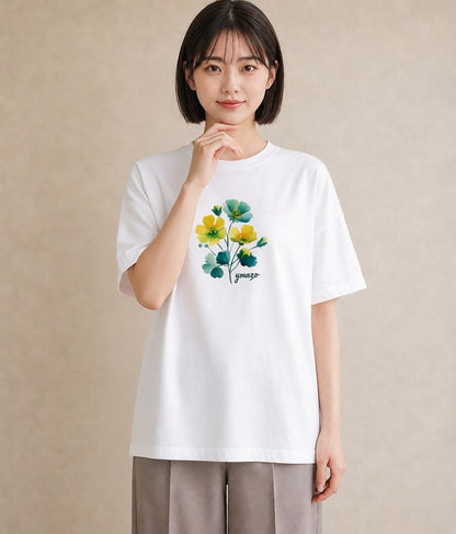 プリントTシャツ レディース パンジー 花 花柄 イラスト 上品 春コーデ 姉妹 白T YMAZO