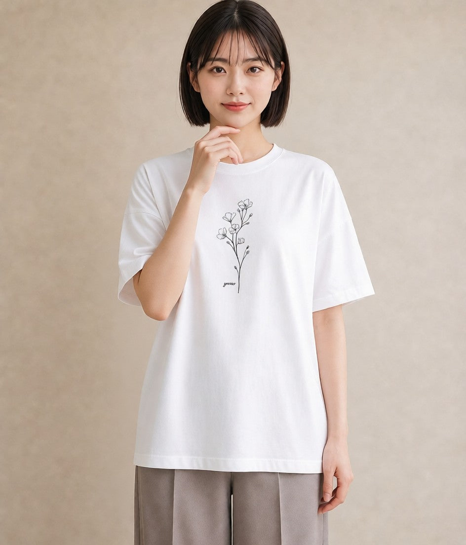 デザインTシャツ レディース さくら 桜 桜の枝 イラスト ラフ 親子 20代 白T YMAZO