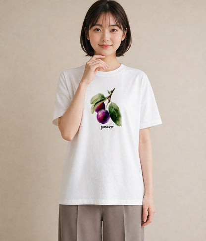 Tシャツ レディース 木の実 植物 ボタニカル イラスト シック 普段着 週末コーデ 白T YMAZO