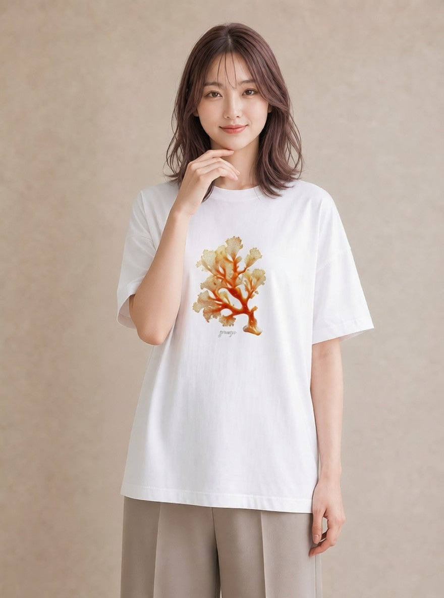 プリントTシャツ レディース サンゴ 海の生き物 海 イラスト 抜け感 カフェ巡り 女子会 白T YMAZO