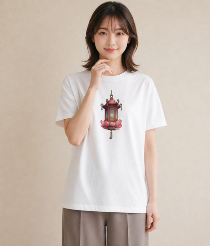 半袖Tシャツ レディース 街灯 夜霧 夜 ナチュラル アンティーク イラスト シンプル ホワイトデー 春服 白T YMAZO