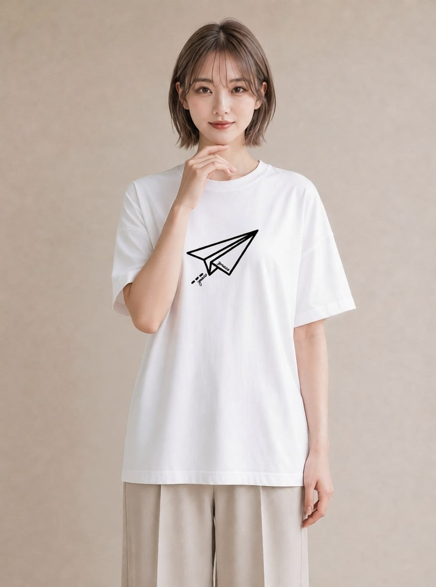 グラフィックTシャツ レディース 紙の船 水辺 ナチュラル アンティーク イラスト 旅行コーデ デート 帰省 白T YMAZO
