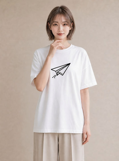 グラフィックTシャツ レディース 紙の船 水辺 ナチュラル アンティーク イラスト 旅行コーデ デート 帰省 白T YMAZO