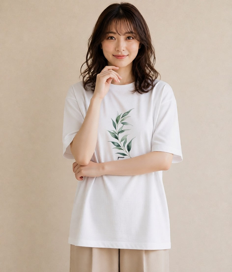グラフィックTシャツ レディース 苔 植物 ボタニカル イラスト きれいめ おしゃれギフト 社会人 白T YMAZO