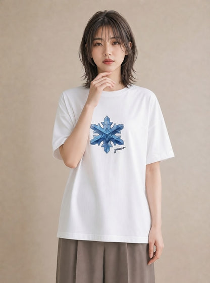 Tシャツ レディース 雪の結晶 星空 宇宙 イラスト 普段使い デイリーウェア 休日 白T YMAZO
