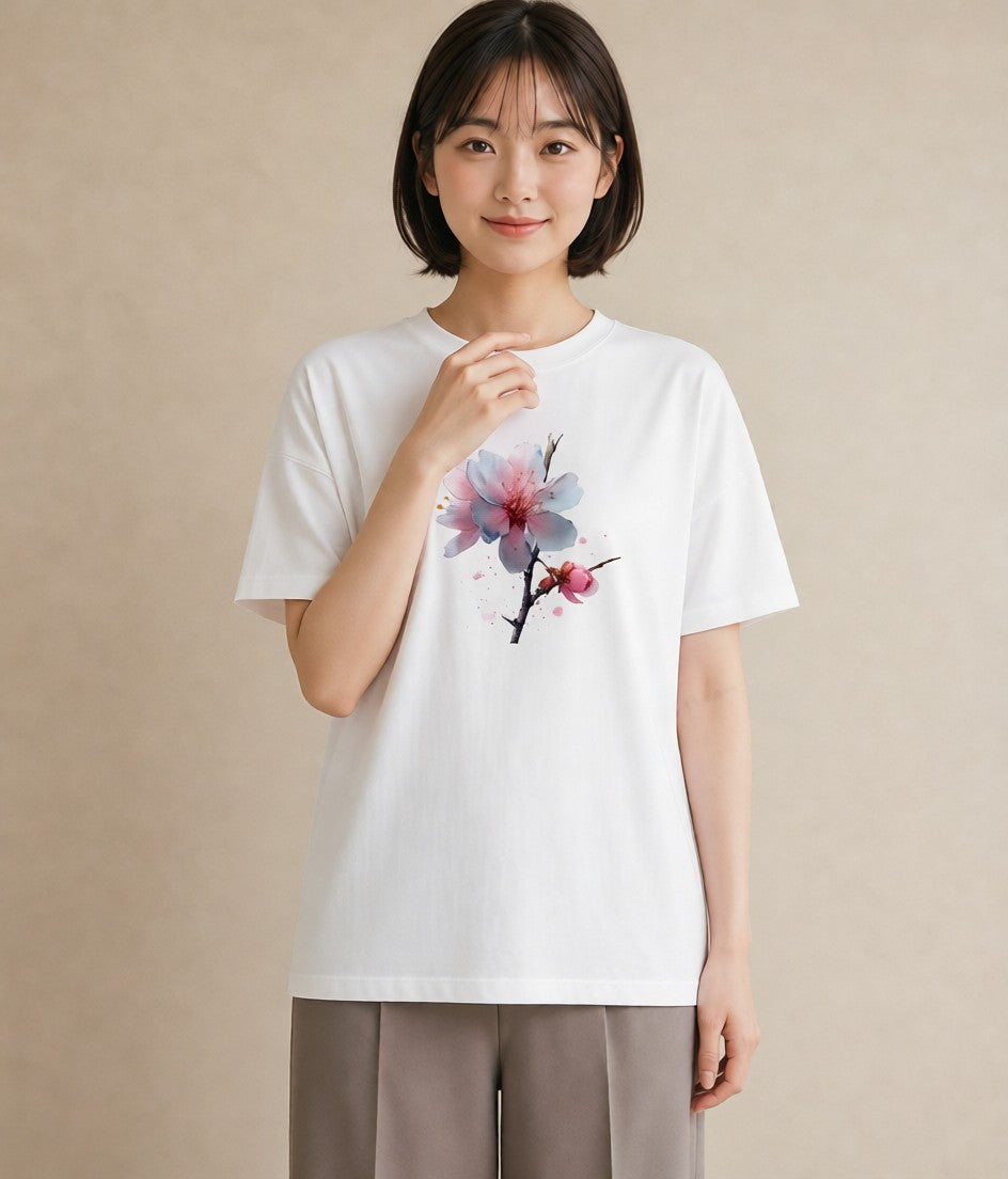 デザインTシャツ レディース さくら 桜 サクラ 花 花柄 イラスト 線画 ビーチ デイリーウェア 白T YMAZO