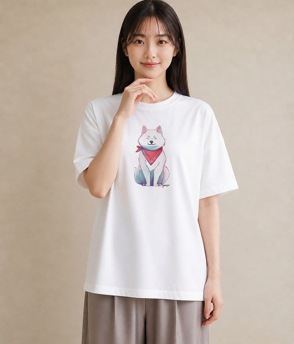 Tシャツ レディース 白柴 犬 いぬ イラスト ミニマル 友達ギフト 部屋着 白T YMAZO