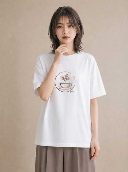 グラフィックTシャツ レディース コーヒー カフェ 珈琲 イラスト 淡色 通勤 在宅 白T YMAZO