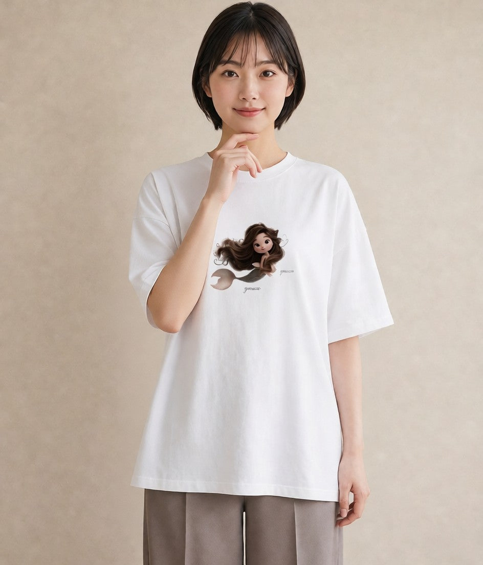 デザインTシャツ レディース 人魚 海の生き物 海 イラスト 誕生日プレゼント 綿100 白T YMAZO