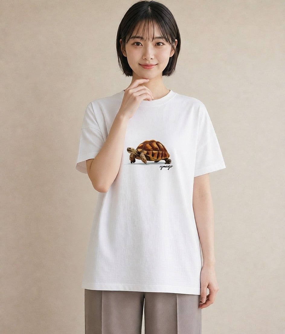 Tシャツ レディース ゼニガメ ペット 動物 イラスト レトロ ミセス 春コーデ 白T YMAZO