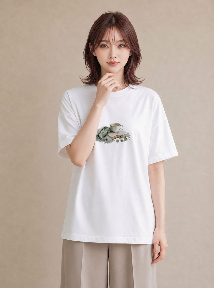 グラフィックTシャツ レディース ハーブティー 食べ物 フード イラスト 淡色 ビーチ デイリーウェア 白T YMAZO