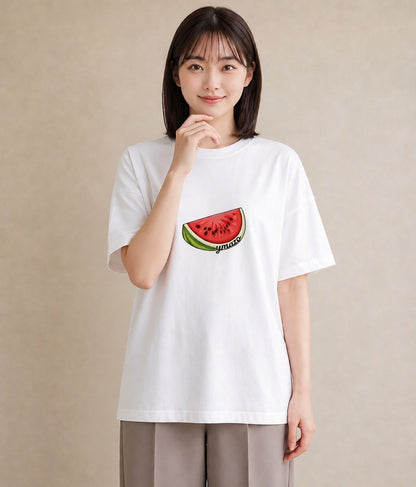 プリントTシャツ レディース すいか 食べ物 フード イラスト カフェコーデ ラフ レイヤード 白T YMAZO
