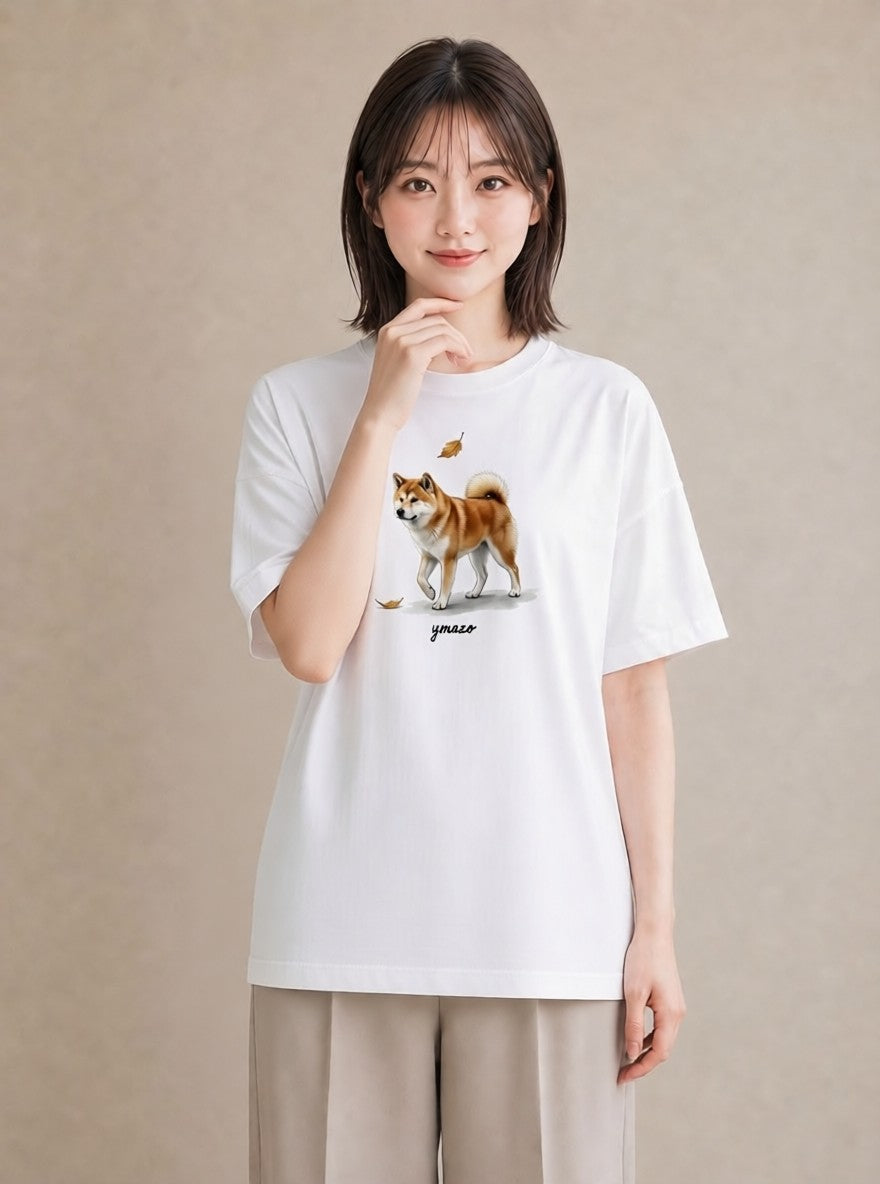 Tシャツ レディース 秋田犬 犬 いぬ イラスト ラフ 春服 ミセス 白T YMAZO