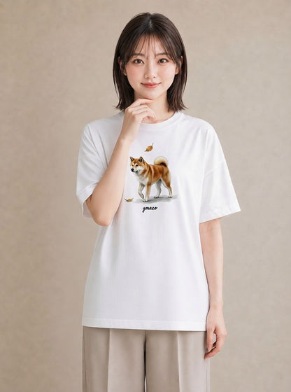 Tシャツ レディース 秋田犬 犬 いぬ イラスト ラフ 春服 ミセス 白T YMAZO