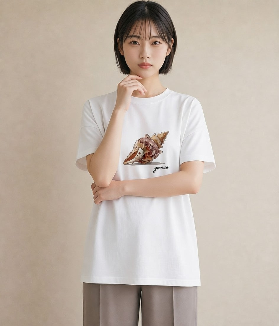 デザインTシャツ レディース 貝 海の生き物 海 イラスト ユニーク 綿100 デート 白T YMAZO