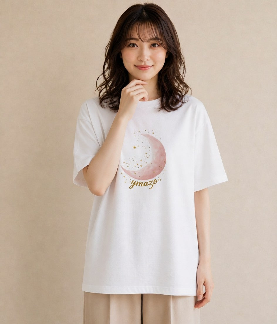 半袖Tシャツ レディース 三日月 星空 宇宙 イラスト ゆるコーデ お揃い 親子 白T YMAZO