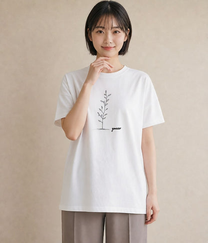 プリントTシャツ レディース 小花 花 フラワー イラスト お洒落 買い物 夏コーデ 白T YMAZO