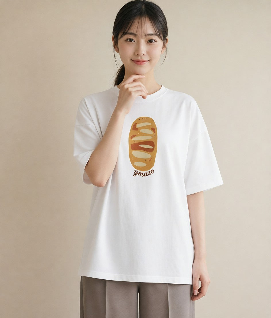プリントTシャツ レディース クロワッサン 食べ物 フード イラスト 休日コーデ 母娘コーデ 自分用 白T YMAZO