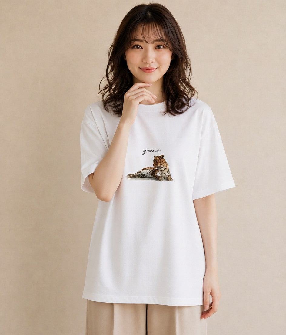 半袖Tシャツ レディース ぶち猫 猫 ねこ イラスト 普段使い お揃い 親子 白T YMAZO