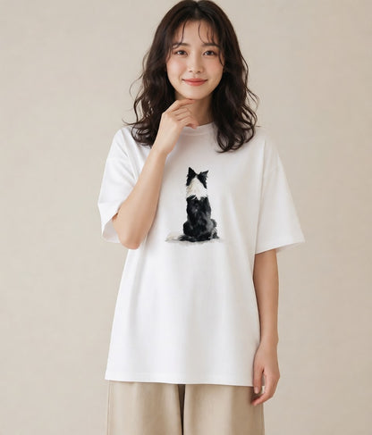 グラフィックTシャツ レディース ボーダーコリー 犬 いぬ イラスト モード 部屋着 女性向けギフト 白T YMAZO