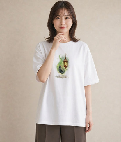 Tシャツ レディース 街灯 夜霧 夜 ナチュラル アンティーク イラスト ゆるかわ 姉妹 送別ギフト 白T YMAZO