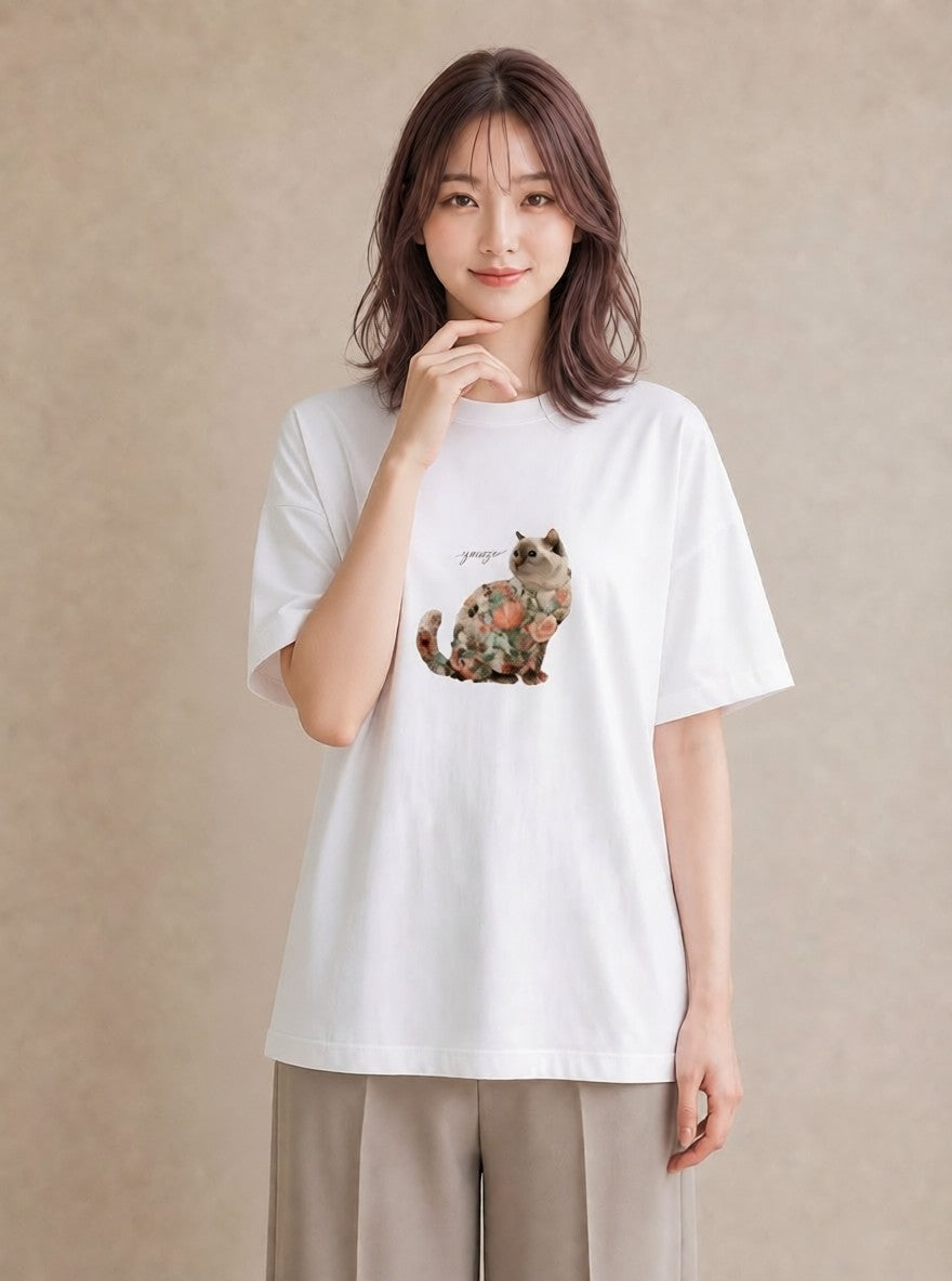 デザインTシャツ レディース ラグドール 猫 ねこ イラスト ヴィンテージ風 女子会 お揃い 白T YMAZO
