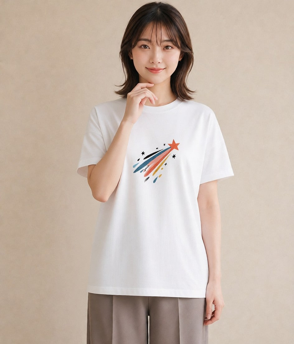 Tシャツ レディース スター 星空 宇宙 イラスト 個性的 レイヤード 友達ギフト 白T YMAZO