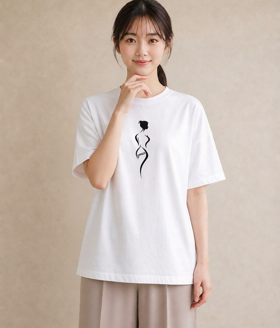 プリントTシャツ レディース 女の子 ガール 後ろ姿 イラスト ユニーク カフェ巡り 女子会 白T YMAZO