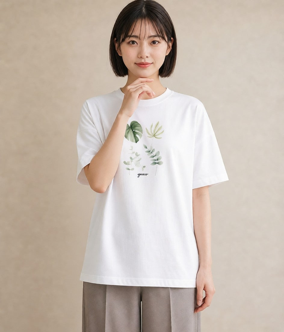 デザインTシャツ レディース モンステラ 植物 ボタニカル イラスト きれいめ 散歩 お出かけ 白T YMAZO