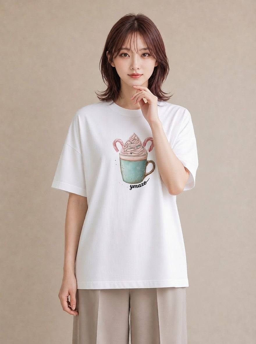 デザインTシャツ レディース チョコ 食べ物 フード イラスト 水彩風 クリスマス 旅行 白T YMAZO