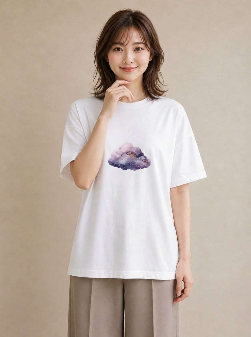 半袖Tシャツ レディース 牡牛座 星空 宇宙 イラスト 上品 綿100 デート 白T YMAZO