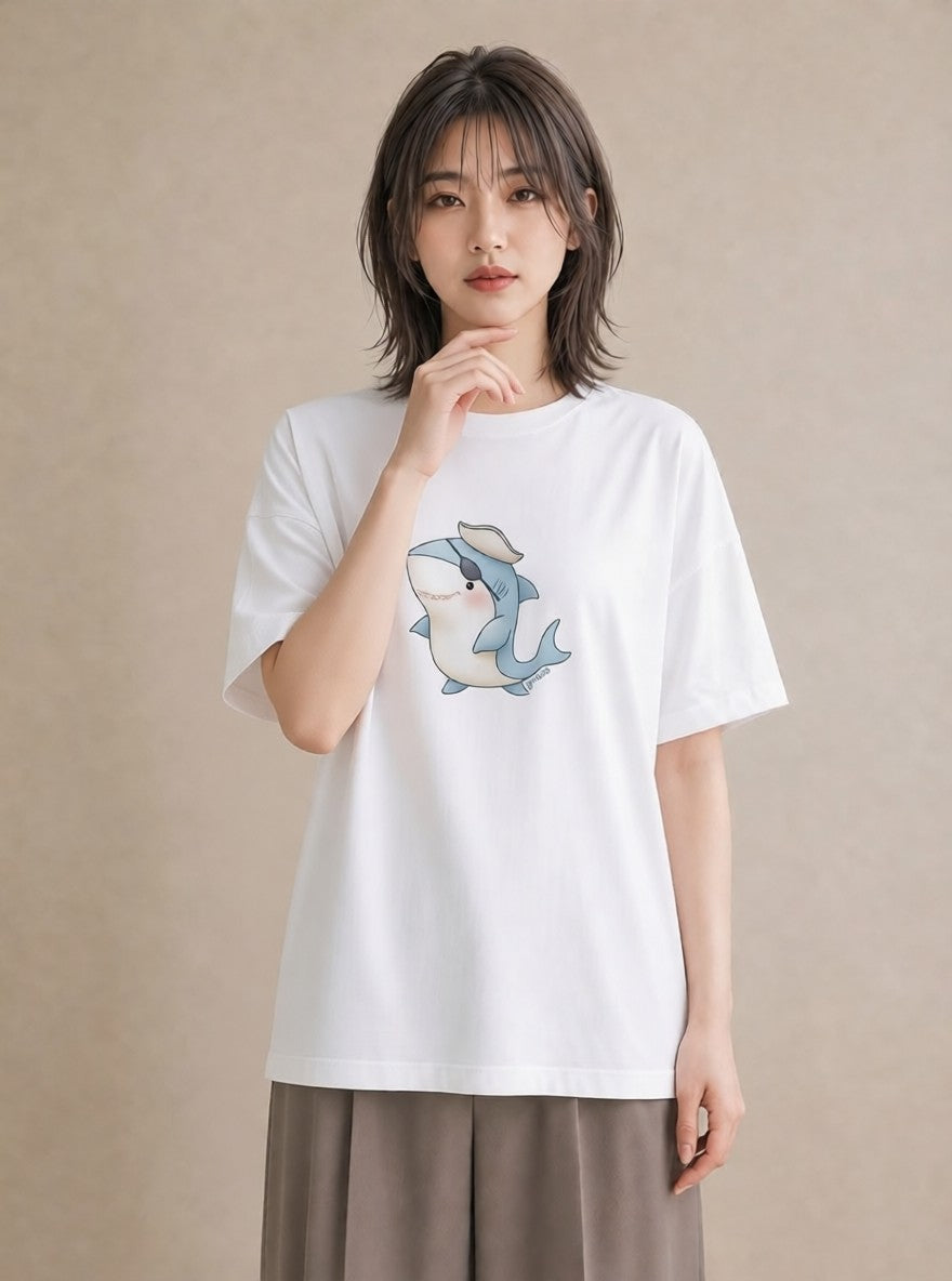 グラフィックTシャツ レディース サメ 海の生き物 海 イラスト ユニーク クリスマス 旅行 白T YMAZO