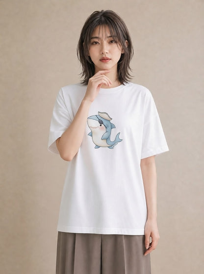 グラフィックTシャツ レディース サメ 海の生き物 海 イラスト ユニーク クリスマス 旅行 白T YMAZO