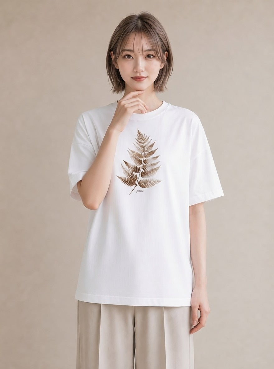 半袖Tシャツ レディース シダ 植物 ボタニカル イラスト 旅行コーデ 在宅 公園 白T YMAZO