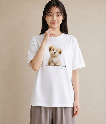 プリントTシャツ レディース 子犬 犬 いぬ イラスト ニュアンス 春服 ミセス 白T YMAZO