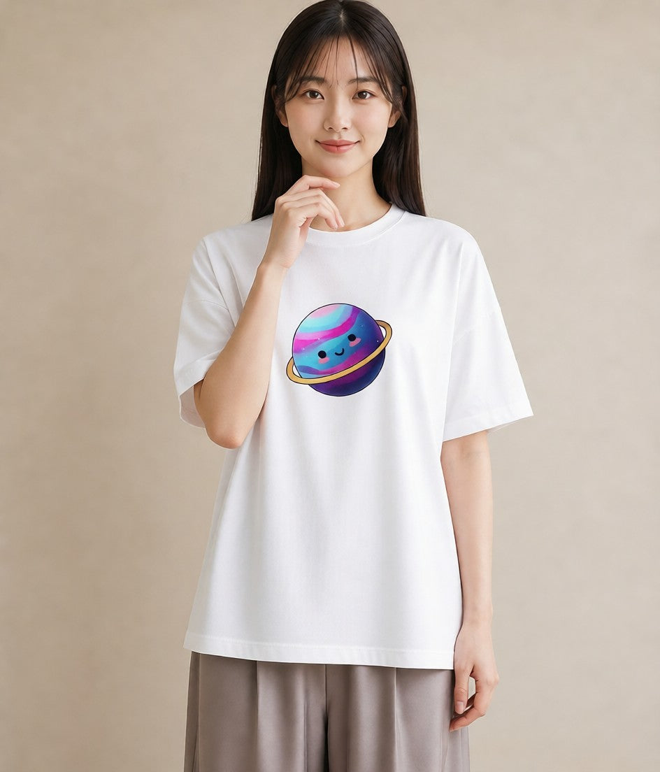 Tシャツ レディース 惑星 星空 宇宙 イラスト ミニマル 通勤 在宅 白T YMAZO