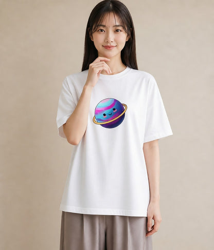 Tシャツ レディース 惑星 星空 宇宙 イラスト ミニマル 通勤 在宅 白T YMAZO