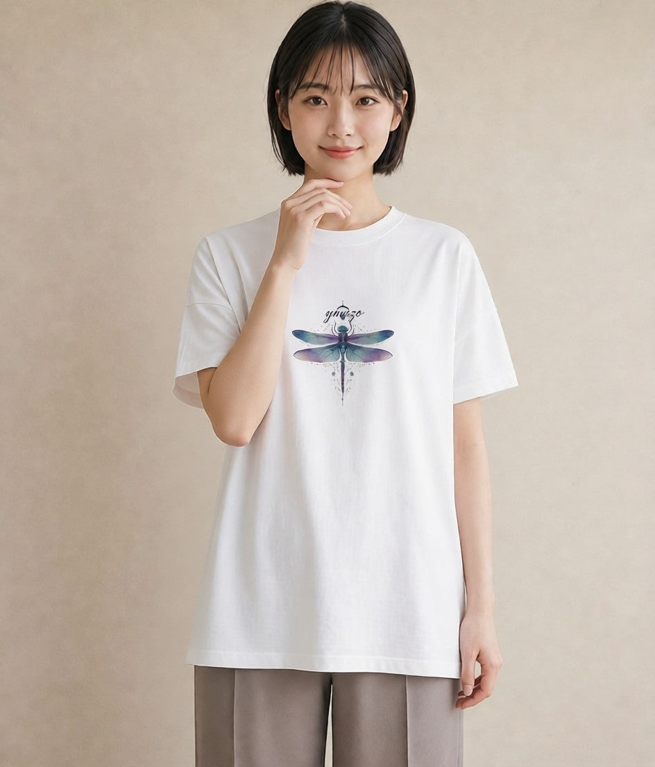 デザインTシャツ レディース とんぼ 昆虫 虫 イラスト ガーリー 散歩 お出かけ 白T YMAZO