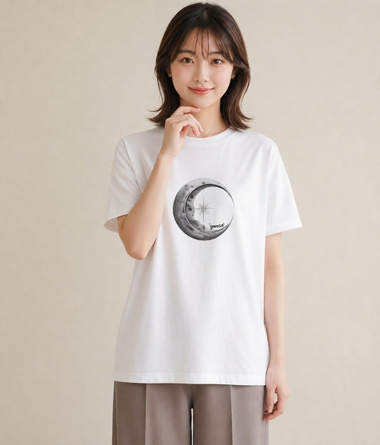 半袖Tシャツ レディース 月と星 星空 ムーン イラスト アート風 部屋着 女性向けギフト 白T YMAZO