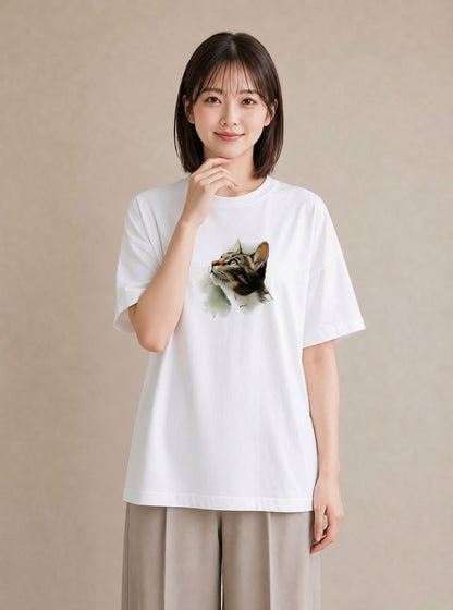 デザインTシャツ レディース 三毛猫 みけねこ 三毛 猫 ねこ イラスト カジュアル 公園 ママ 白T YMAZO