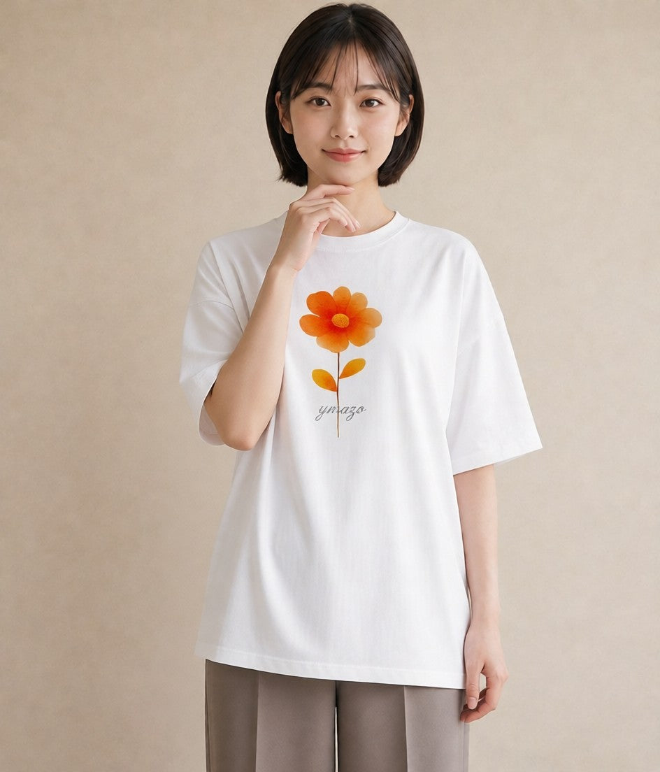 半袖Tシャツ レディース デイジー 花 花柄 イラスト 北欧風 通勤 在宅 白T