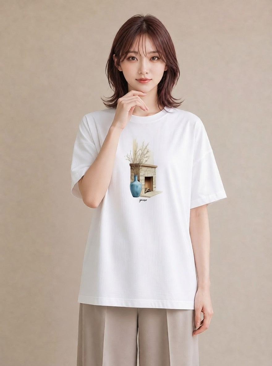 半袖Tシャツ レディース ガラス瓶 小枝 ボタニカル ナチュラル アンティーク イラスト 普段使い 旅行 母娘コーデ 白T YMAZO
