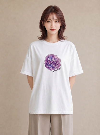 半袖Tシャツ レディース パンジー 花 花柄 イラスト きれいめ ホワイトデー 春服 白T YMAZO