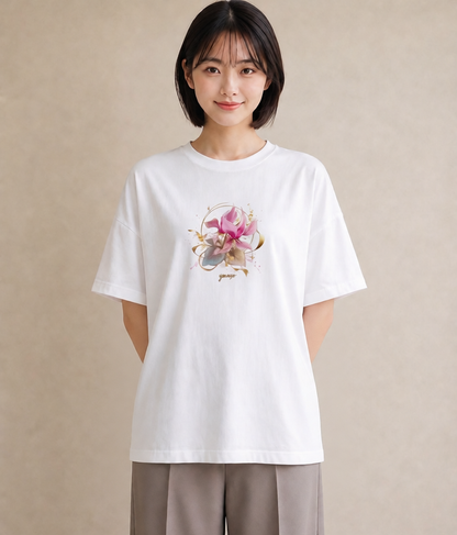 グラフィックTシャツ レディース ゆり 百合 花 花柄 イラスト ゆるかわ 休日 ペアコーデ 白T