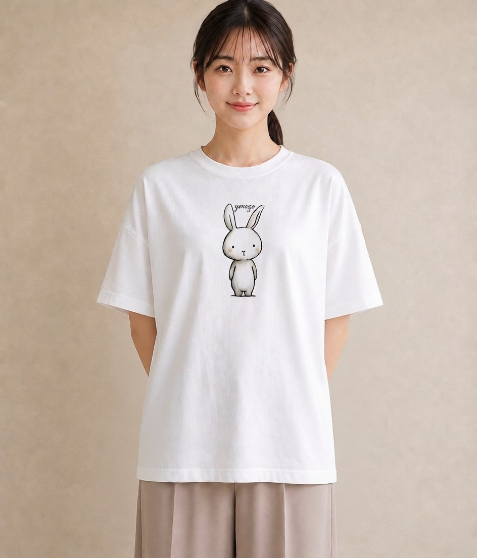 半袖Tシャツ レディース ミニうさぎ ペット 動物 イラスト ガーリー レイヤード 友達ギフト 白T YMAZO